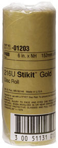 Stikit Gold Disc Roll 01203, 6", P400A, 75 discs/roll