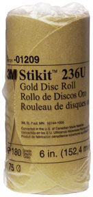 6" Stikit Gold P180 Grade Sanding Discs- 75 Disc Roll
