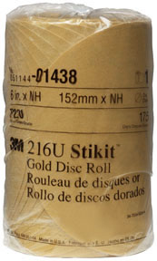 6" Stikit Gold P220 Grade Sanding Discs- 175 Disc Roll