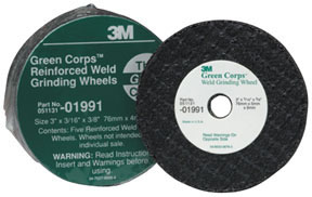 Green Corps Reinforced Weld Grinding Wheel 01991, 3" x 3/16" x 3/8", 5 wheels/pk