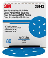 Hookit Blue Abrasive Disc Multi-hole, 3", 80 Grade