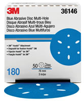 Hookit Blue Abrasive Disc Multi-hole, 3", 180 Grade