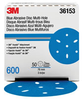 Hookit Blue Abrasive Disc Multi-hole, 3", 600 Grade